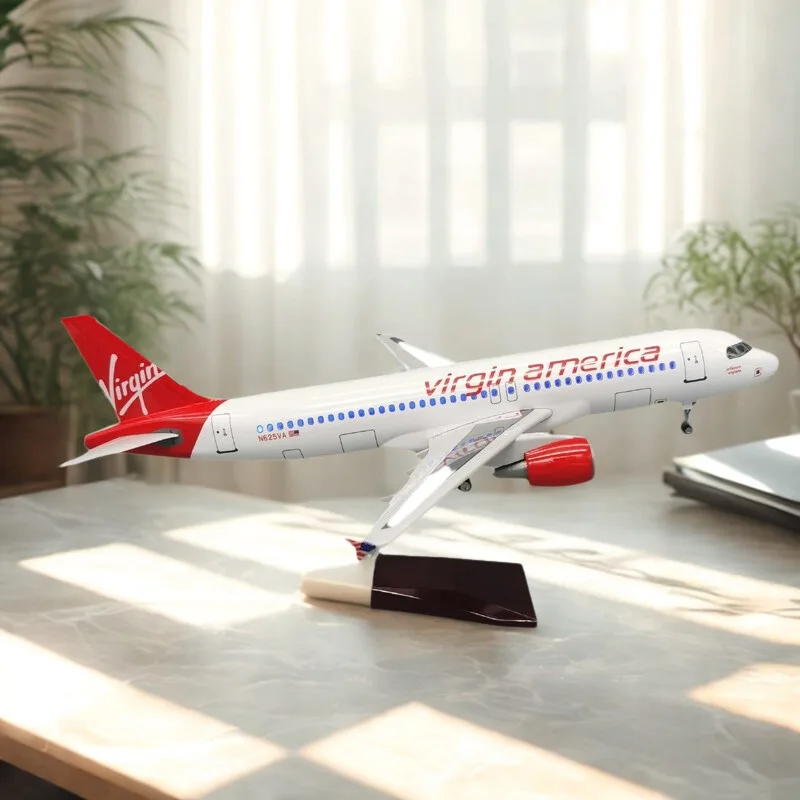 

1:80 Scale Plane With Wheels And Lights Airbus A320 Virgin America Airlines Simulation Aircraft Model Resin Toys Collection Gift