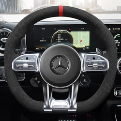 Custom Car Steering Wheel Braid Cover Suede 100% Fit For Mercedes-Benz A35 A45 E63 G63 C63 CLA45 CLS53 E53 E63 GLA35 S63 AMG