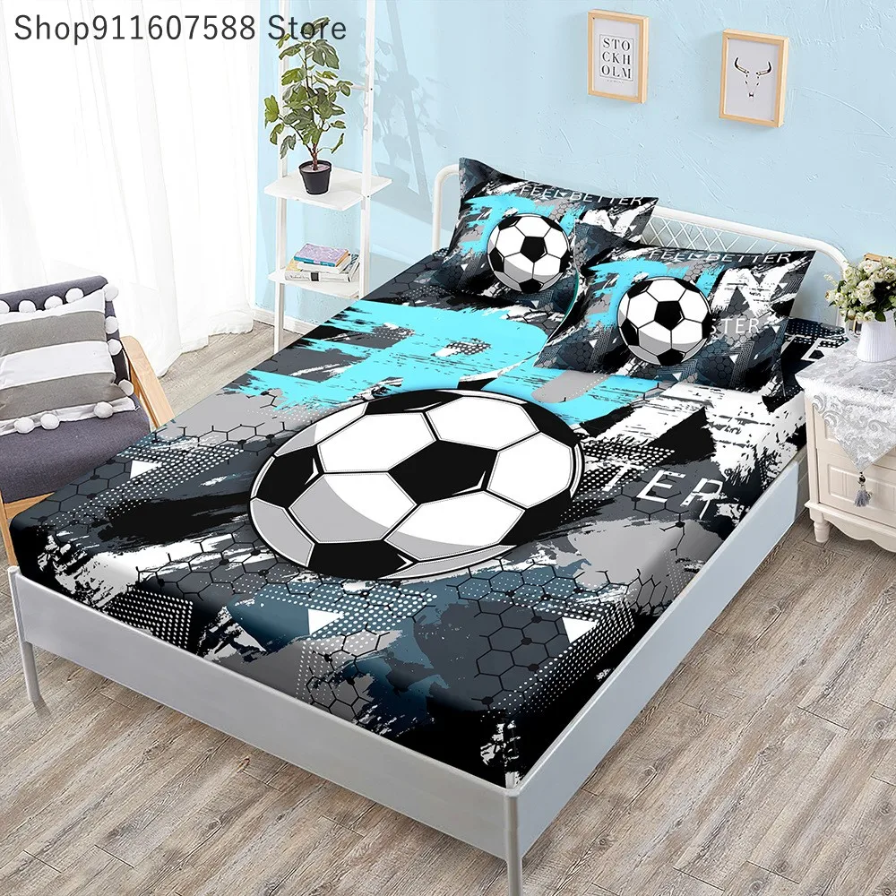 3D Football Soccer Bedding Printed Fitted Sheets With Elastic Mattress Cover And Pillowcase Custom 150x200cm Boy Kids Decor