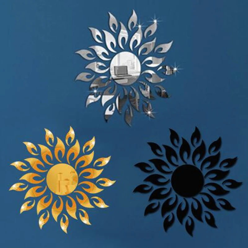 3D Mirror Sun Flower Art Removable Wall Sticker Acrylic Mural Decal Home Room Decor Hot New