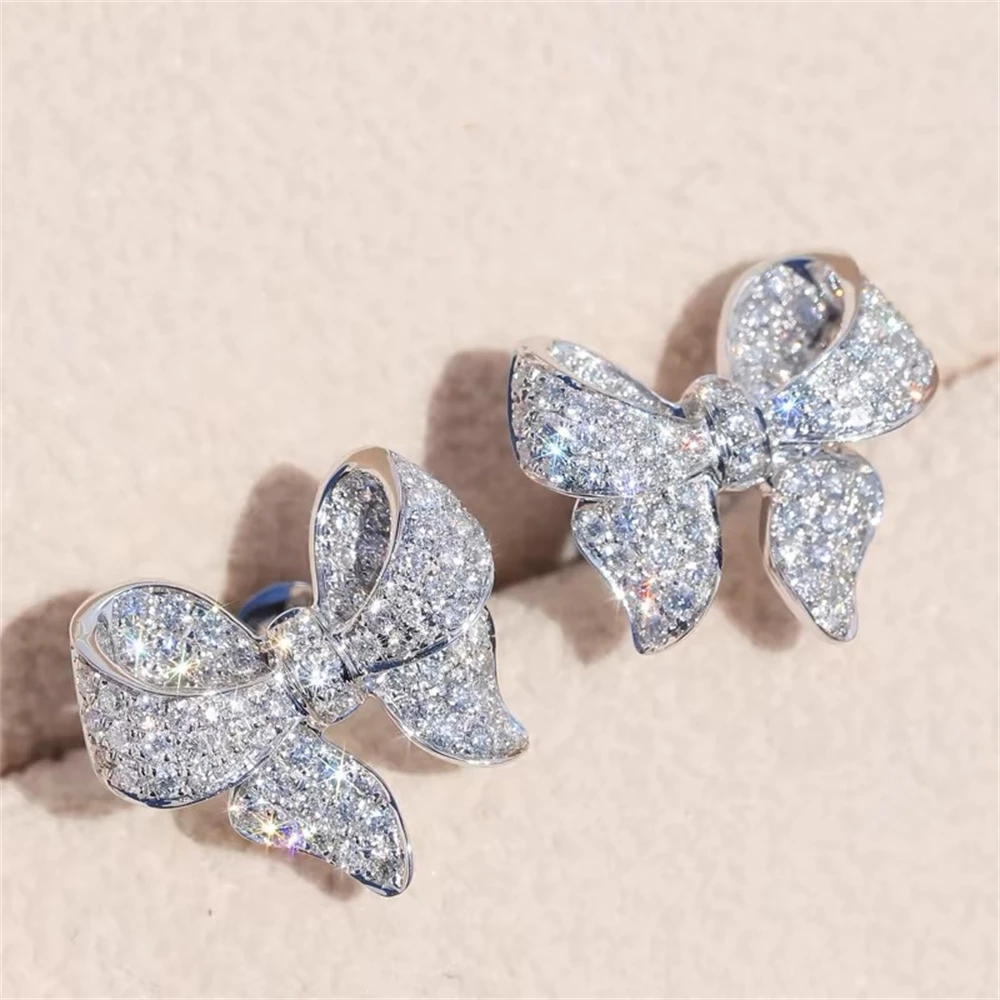 Sweet Cute Bowknot Crystal Zircon Stud Earrings For Women Romantic Trend Delicate Wedding Party Jewelry Accessories image 6
