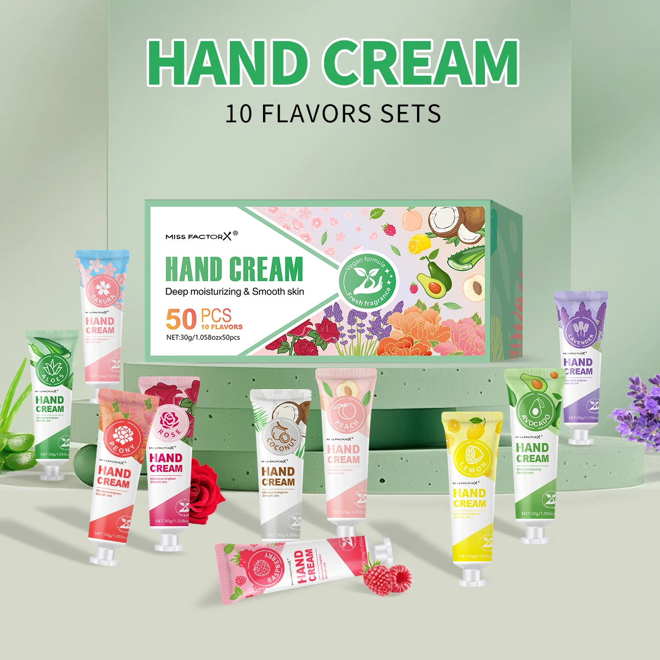 50-Piece 10-Fruit Plant Hand Cream Set. Hydrating, Refreshing and Non-Greasy, Nourishes Hands, Luxury Hand Care Gift Set