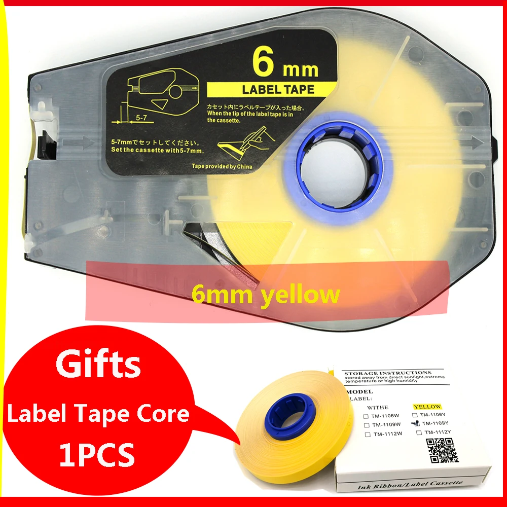 

Tape Case TM-1106Y (Yellow) 6mm Yellow Label Sticker For Ferrule Marking Machine mk1500, mk2500, mk1100, mk2100, m-1pro, m-11