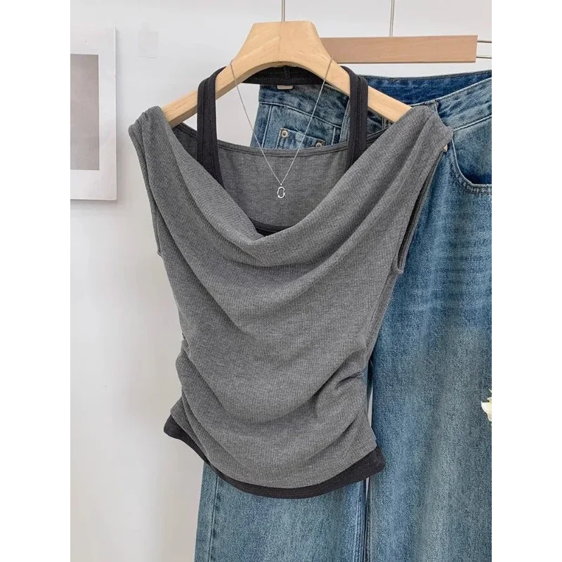 French Sweet Spicy Sexy Halter Neck Swing Collar Camisole Women’s Summer New Chic Waist Top