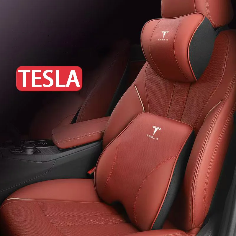 Logotipo do carro pescoço travesseiro assento encosto de cabeça apoio lombar travesseiro coluna proteger para tesla modelo 3 modelo s modelo x modelo y roadster spacex