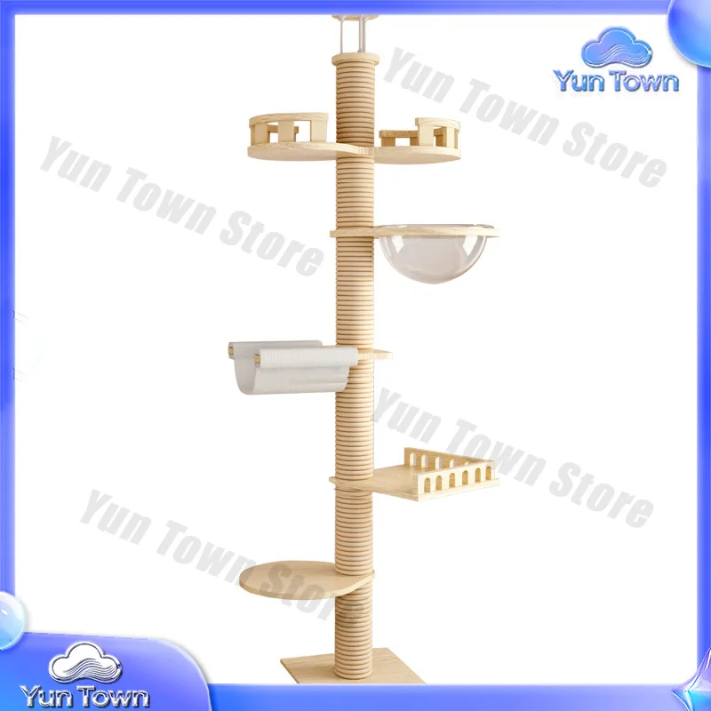 Wooden Floor-to-ceiling Cat Climbing Scratcher Cat Tree Condo Furniture Scratch Post Large Cat Tree Tower