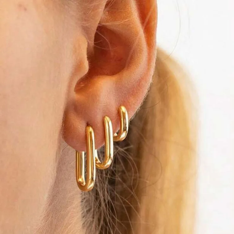 4Pcs/set Gold Plated Copper Minimalist Huggie Hoop Earrings for Women Simple Metal Circle Small Earring Punk Unisex Rock Jewelry