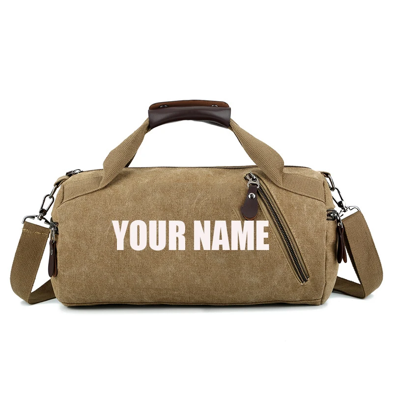 Customized name or logo for both men and women, portable one shoulder canvas cylindrical leisure travel fitness clothing bag, cr