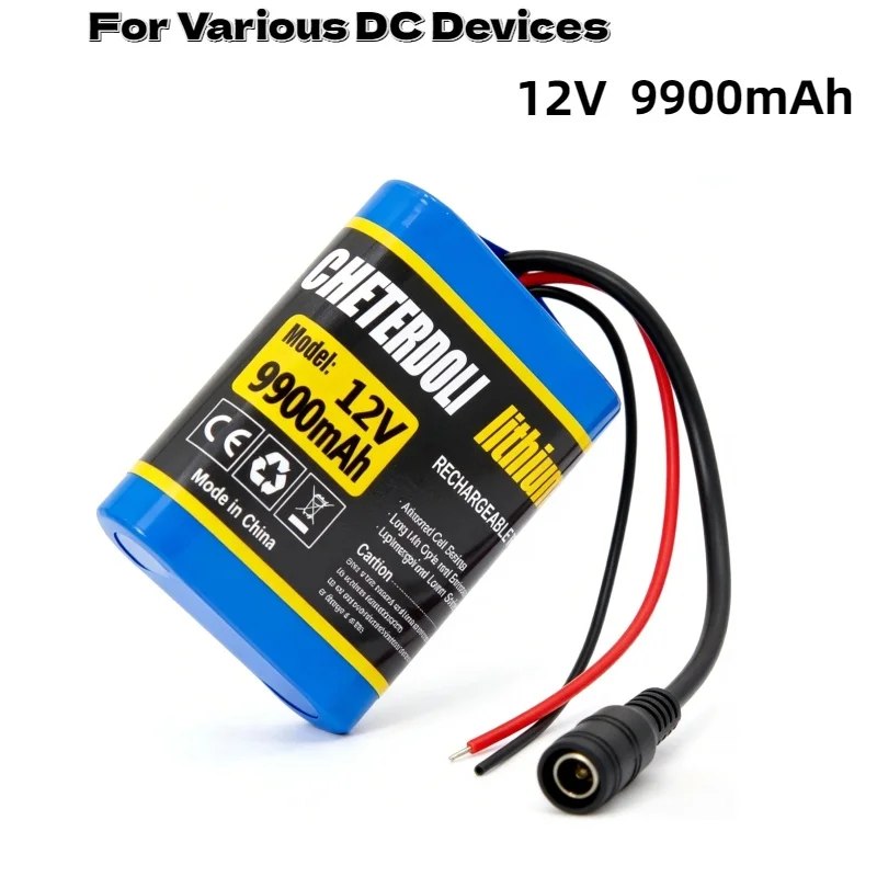 

12V 9900mAh 3S1P Lithium Battery Pack 12.6V DC 100% New Rechargeable Battery with Charger & Protection Plate