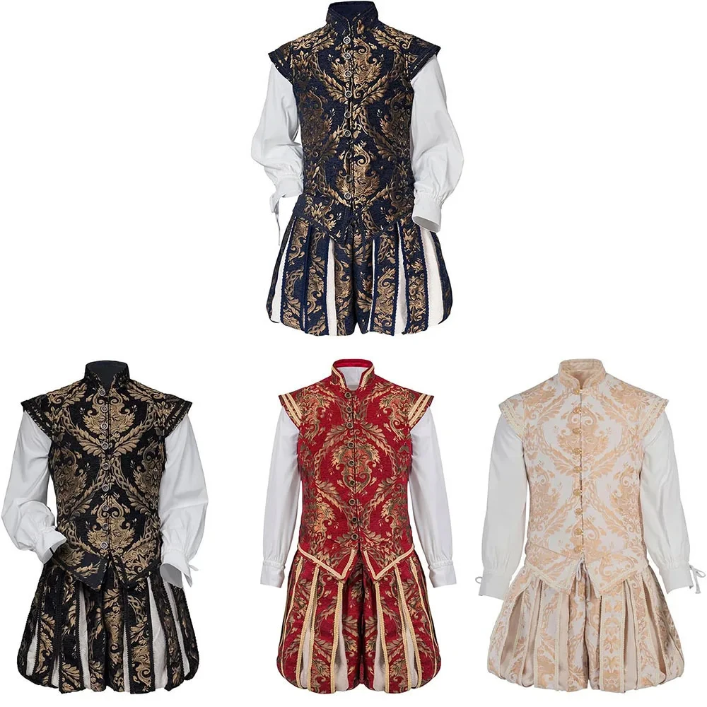 

15th Century Renaissance Tudor Elizabeth King Prince Cosplay Costume Outfits Vest With Pants Full Set Luxurious Embroidered Tudo