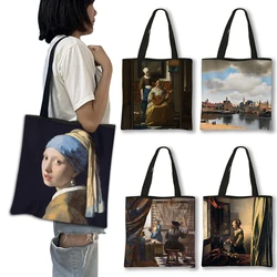 Olieverfschilderij Door Johannes Vermeer Print Schoudertas Meisje Met Een Parel Oorbel Bakken Vrouwen Herbruikbare Canvas Shopper Tas Cadeau