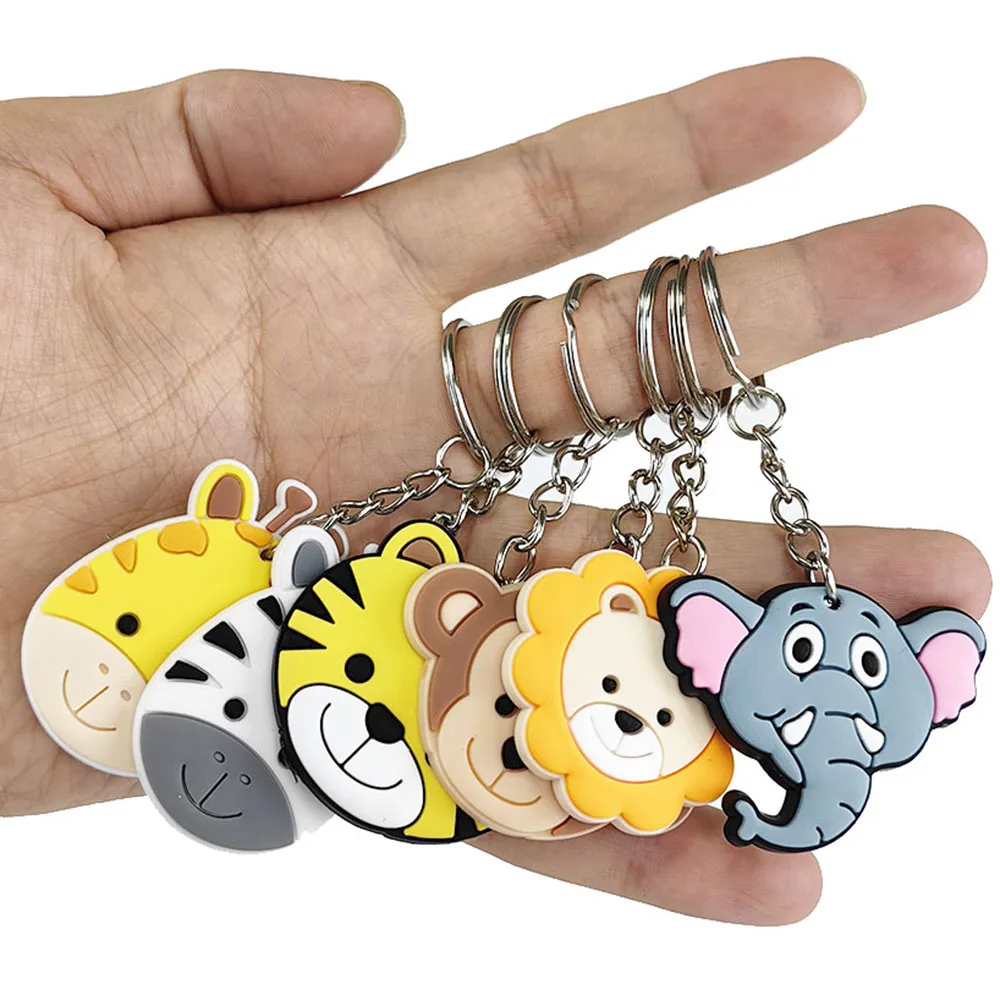 سلاسل مفاتيح على شكل حيوانات الغابة للفتيان والفتيات ، سلاسل مفاتيح على شكل حيوانات سفاري ، ديكور استحمام الطفل ، ديكور عيد الميلاد ، 6 من حديقة الحيوان