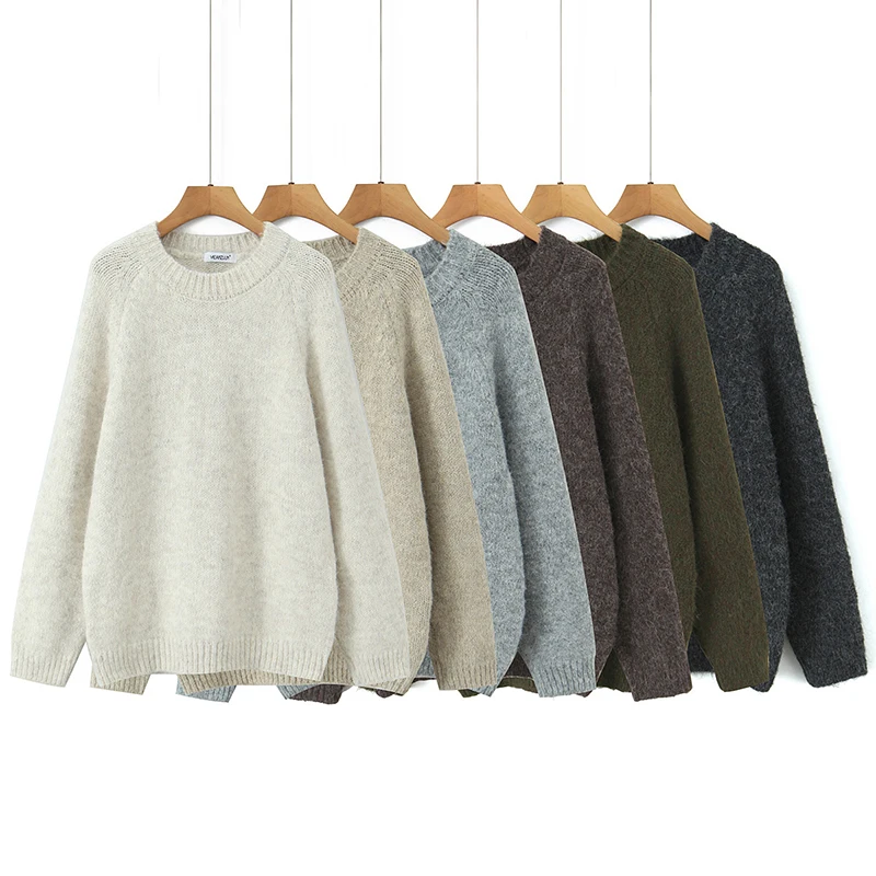 

YENKYE Solid Basic Knit Pullovers For Women Long Sleeve Round Neck Casual Autumn Winter Sweaters
