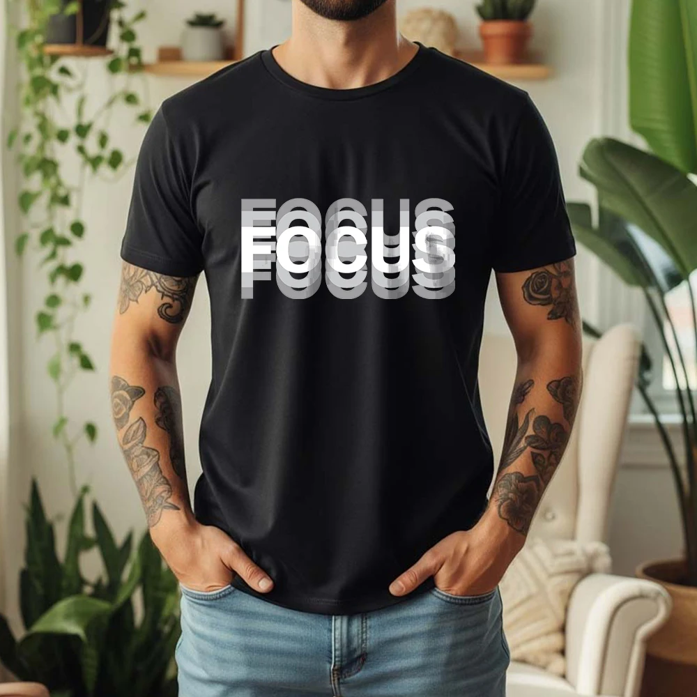 New Summer 100% Cotton Focus T-Shirt Focus Visual Ghost Letter Minimalist Cool Street Style Oversized Breathable Short Sleeve
