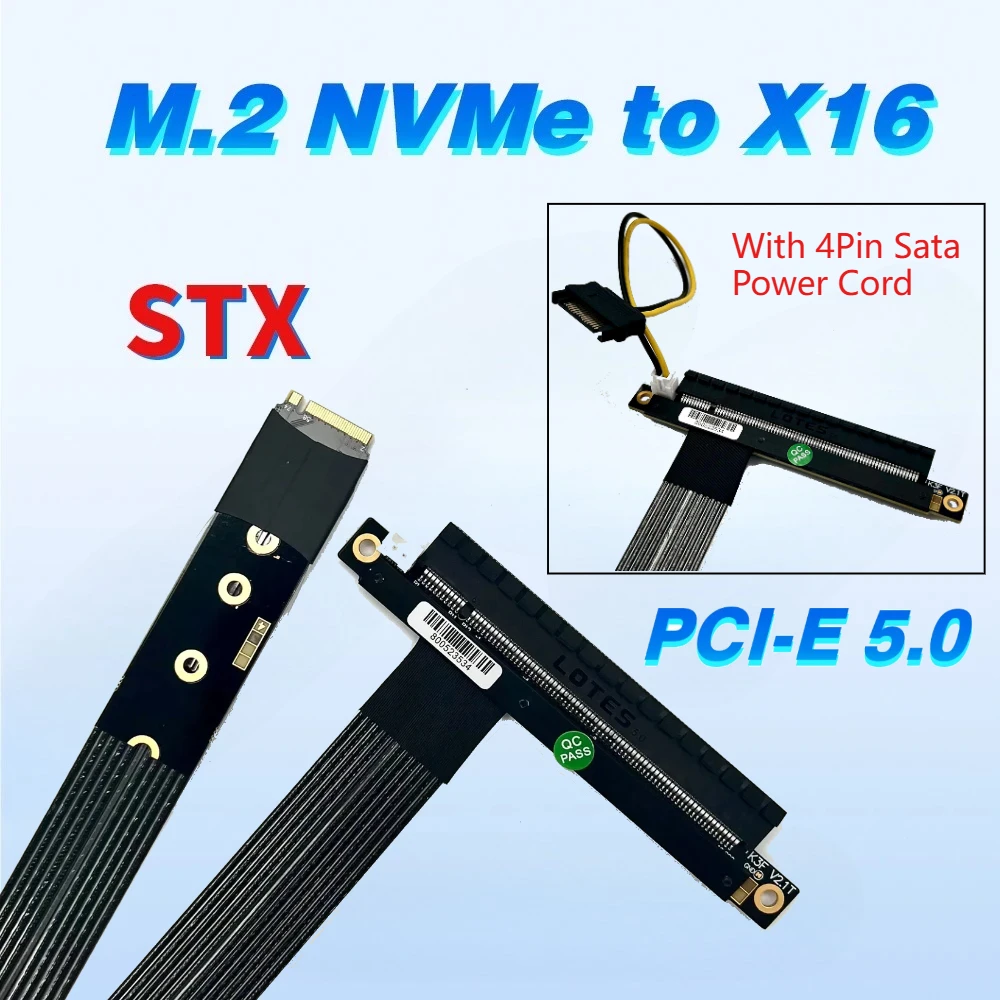 

PCIe 5.0x4 M.2 NGFF NVMe to PCIE x16 5.0 Graphics GPU Riser Cable M.2 M Key-M SSD GEN5 Jumpers for STX GPU Mainboard M2 Extender
