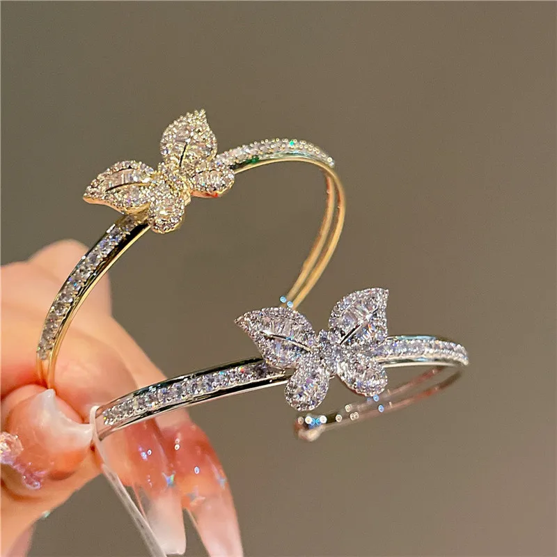 CC Shining Bangle Butterfly Shape Bijoux Women Accessories Gold Silver Color Cuff Bracelets Zirconia Fashion Jewelry Gift J662