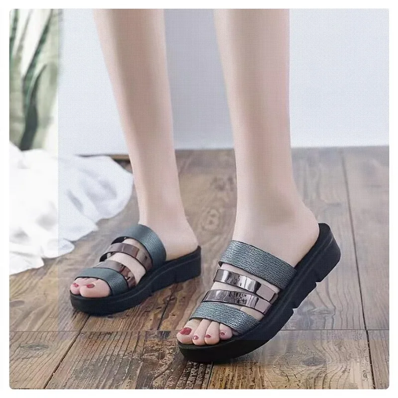 Women Summer Slipper Woman Shoes Ladies Microfiber Wedges Flat Shoes Female Casual summer Sandals Comfortable Platform