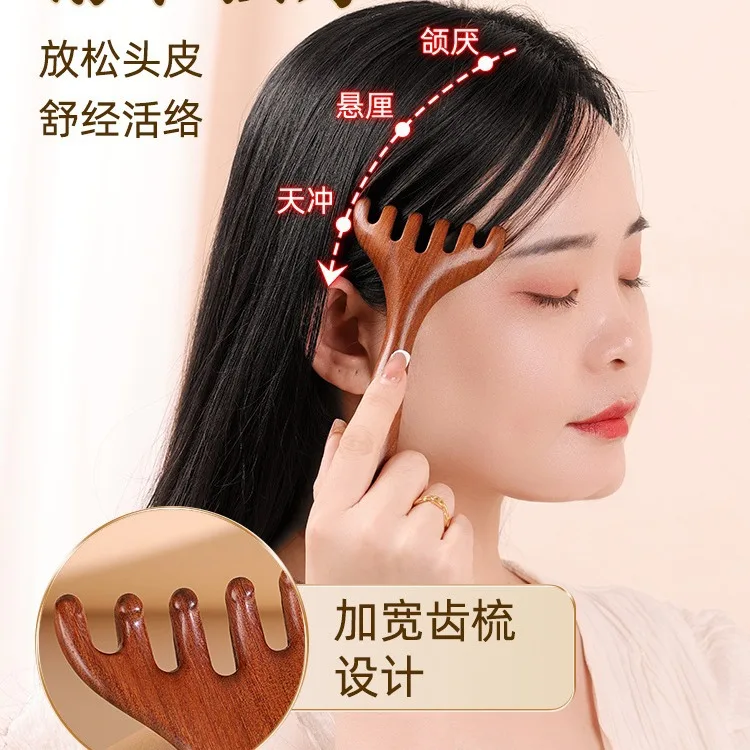 100Pcs Antler Massage Comb Hair Five Claws Scalp Natural Sandalwood Hair Therapy Massage Meridian For Men And Women Five Fingers