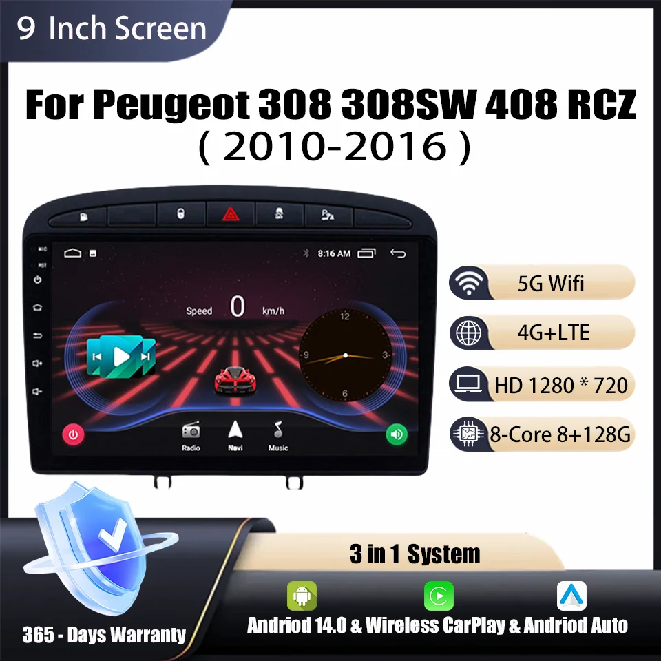 

Android14 2 Din Car StereoRadio for Peugeot 308 308SW 408 RCZ 2010-2016 Car Gps Navigation Car Multimedia Player Autoradio Audio