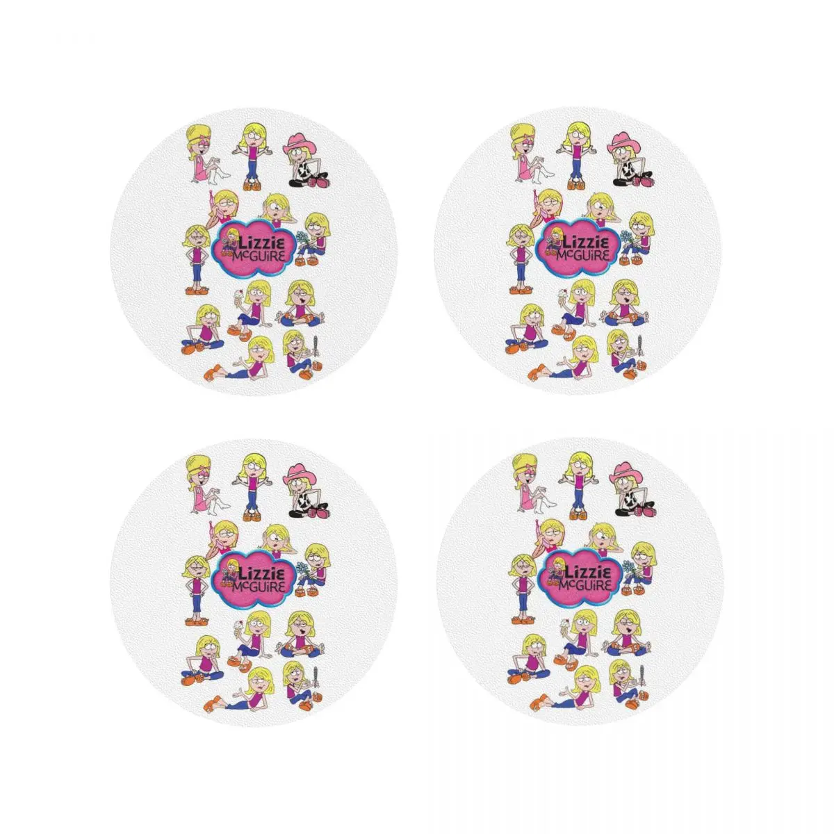 

Подставки с героями мультфильмов Lizzie Mcguire, кухонные салфетки, нескользящие изоляционные коврики для чашек, кофейные коврики для декора, домашняя посуда, подушечки, набор из 4 шт.