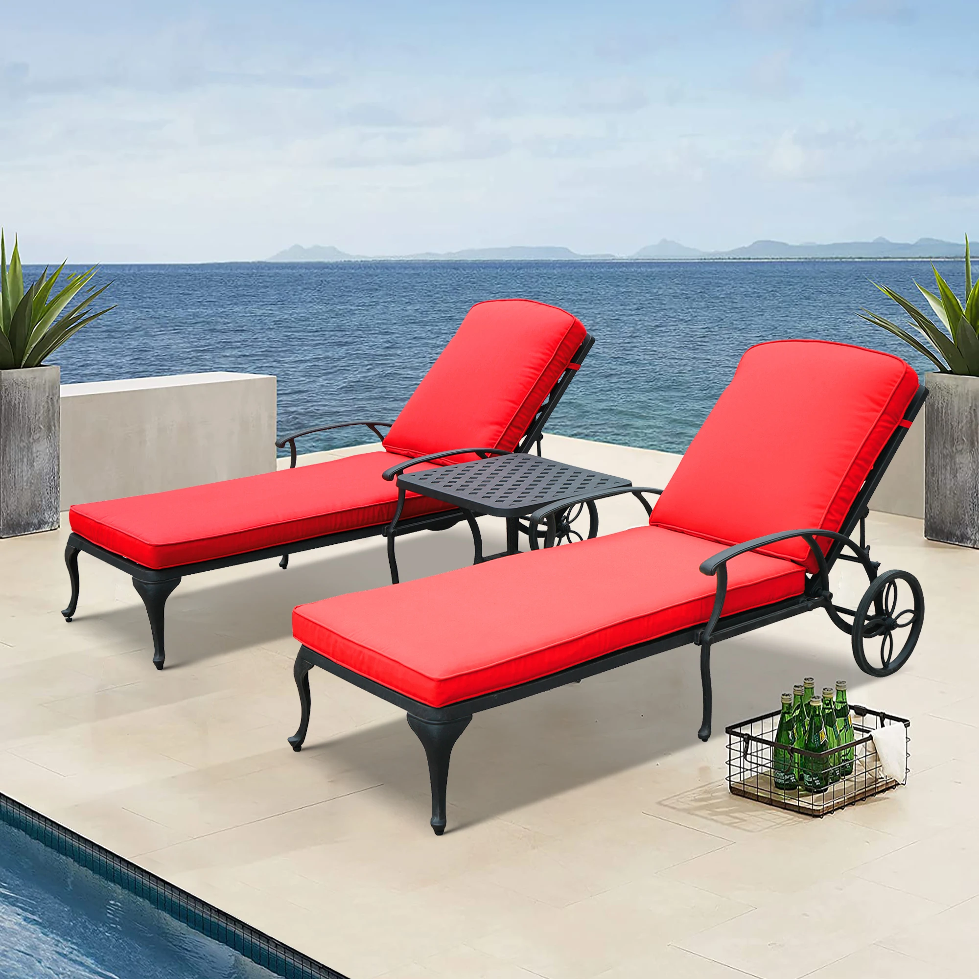 Outdoor Patio Pool Aluminium Cast Lounge Chair  Sun Lounger