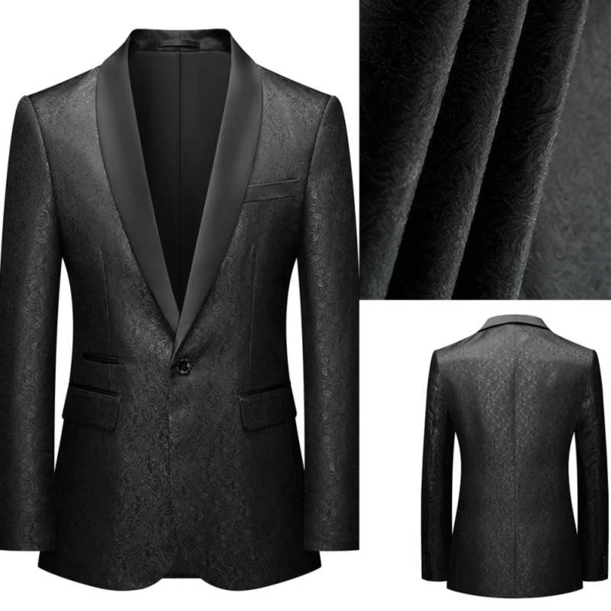 

﻿ Hot Stamping Jacquard Fabric Men Suit 1 Piece Blazer Shawl Lapel Wedding Grooms Slim Fit Tuxedos Formal Business Spot