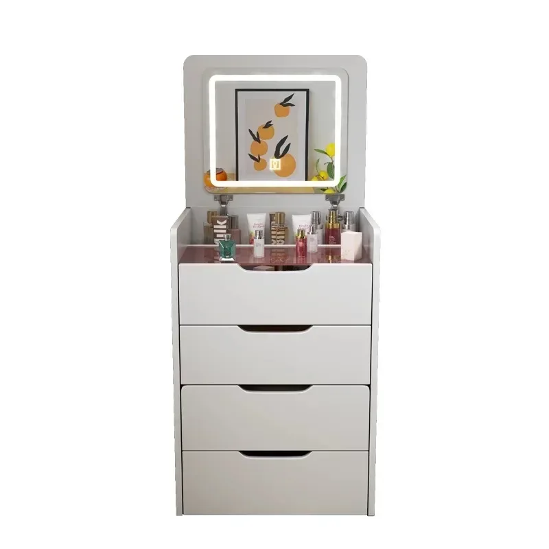 

Modern Gray Flip-Up Makeup Vanity Storage Dresser with Drawers Space-Saving able dressing table with mirror