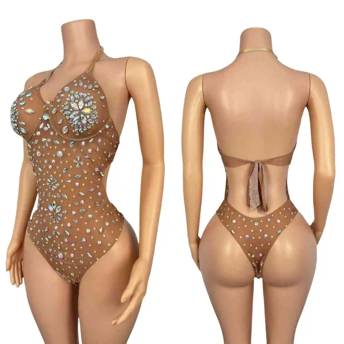 New Super Sexy Bikini Bodysuit Shining Rhinestone Crystal Hot Girl Beach Style Summer Party Stage Performance Bodysuit Binghua