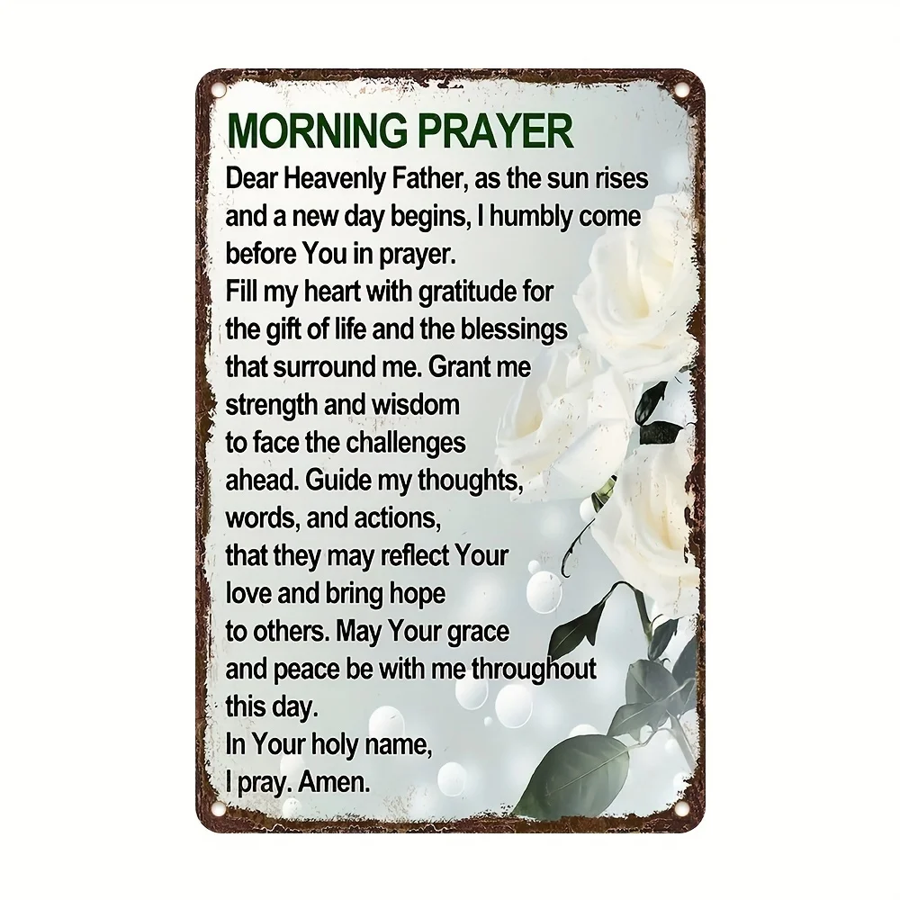 1pc Classic Morning Prayer Metal Sign - Inspirational Quote Wall Art, Pre-Drilled for Easy Hanging, Durable & Bend-Proof, Moistu