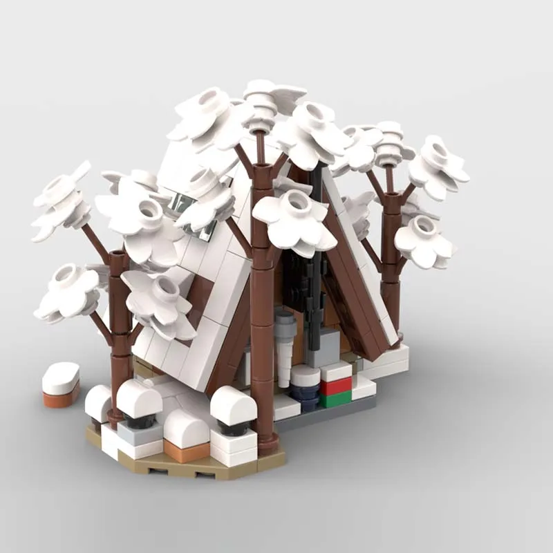 Bloques de Construcción de Arquitectura para Armar, Juguetes de Exhibición, Regalos, 329 Piezas, Mini 21338, Cabaña en Forma de A - Versión de Invierno, Modelo MOC
