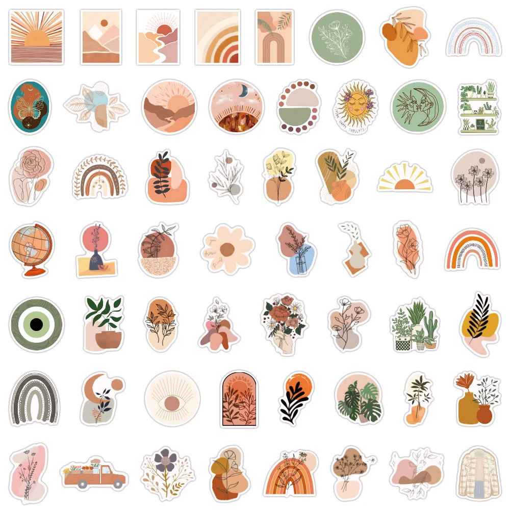 110pcs Cartoon Minimalist Boho Style Stickers for Decorative Stationery Handbook Luggage Water Cup Laptop Suitcase Sticker
