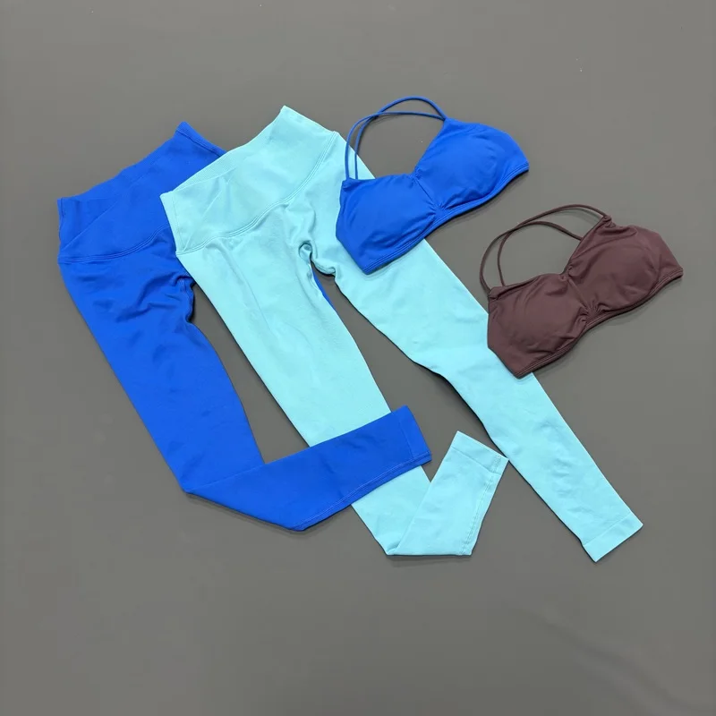 2Pcs HISTELLO Vision Fitness Set Seamless Cross Back Bra Cross Low Waist Ruched Hip Leggings Quick Dry Gym Sports Training Sets - view 4