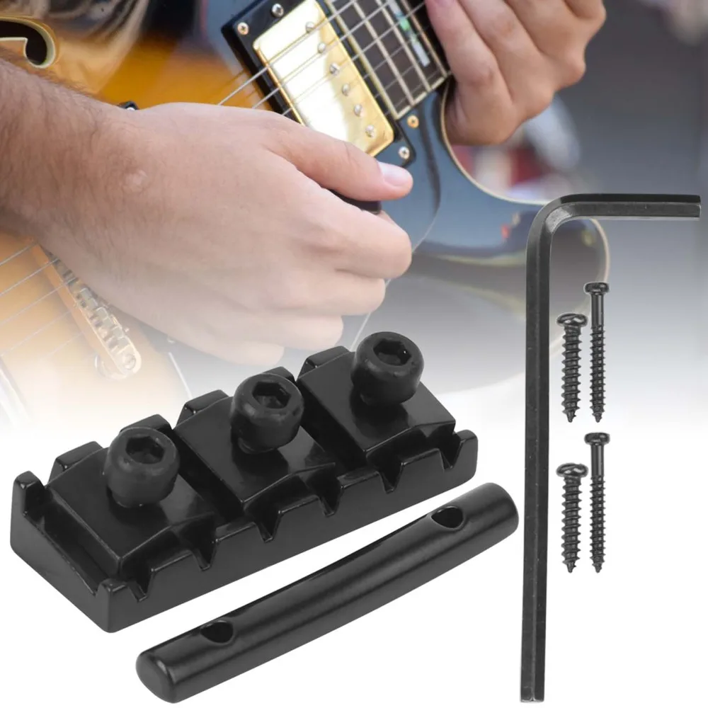 Black Electric Guitar String Lock Nut 42mm Metal Guitar String Locking Nut Hex Wrench Mounting Screws