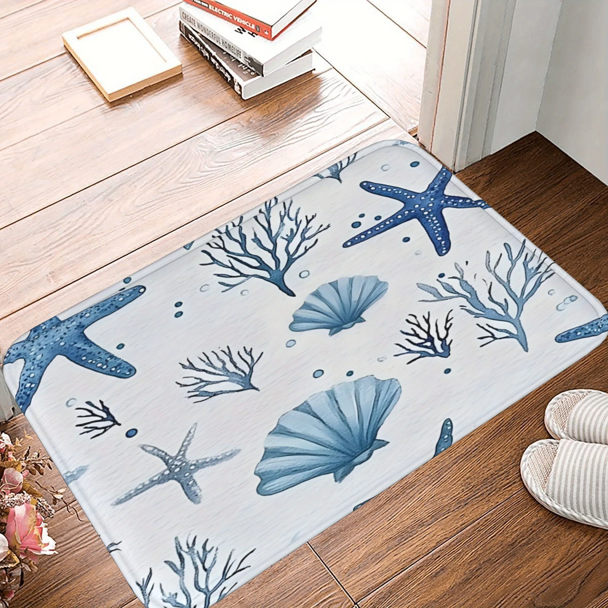 

1PC Starfish seashells Kitchen Rug Non-Slip Door Mat Pop design Bathroom Rug Bath Mat Carpet for Home Sink Laundry Decoreeree