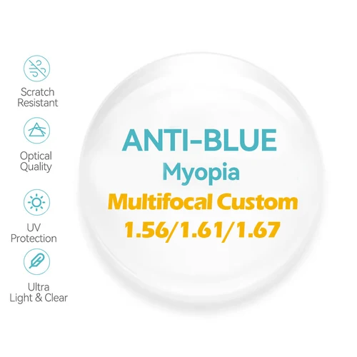Imagen 2 del producto Personalizado un par de prescripción de lentes ópticas CR39 Anti-azul asférico miopía presbicia resistente a los arañazos 1,56 1,61 1,67 índice