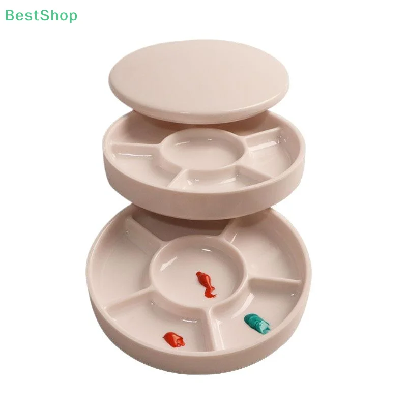 ♥♥♥Round Plastic Paint Palette With Lid,Faux Porcelain White Acrylic Watercolor Paint Art Palette