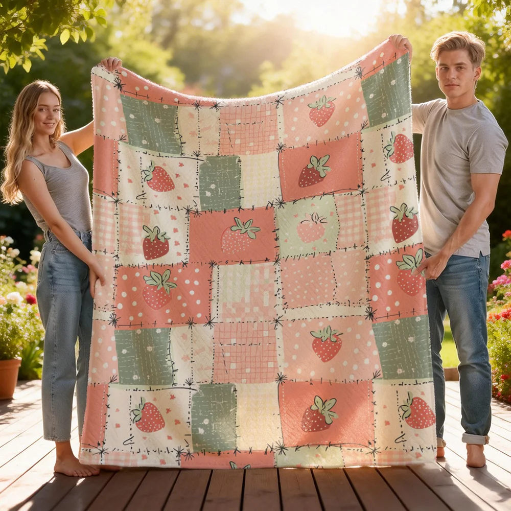 Strawberry Pattern Blanket, Perfect for Creating a Cozy Home Atmosphere. It'S an Ideal Gift Choice for Valentine'S Day, Mother'S