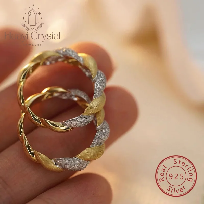 

Sterling Silver 925 Brushed Twist Series Light Luxury Ring in Gold Color for Women Jewelry