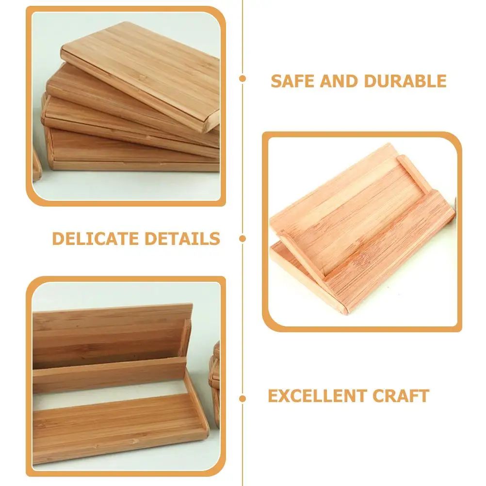 Business Card Storage Box Holder Display Cards Stands for Container Wooden Base Office