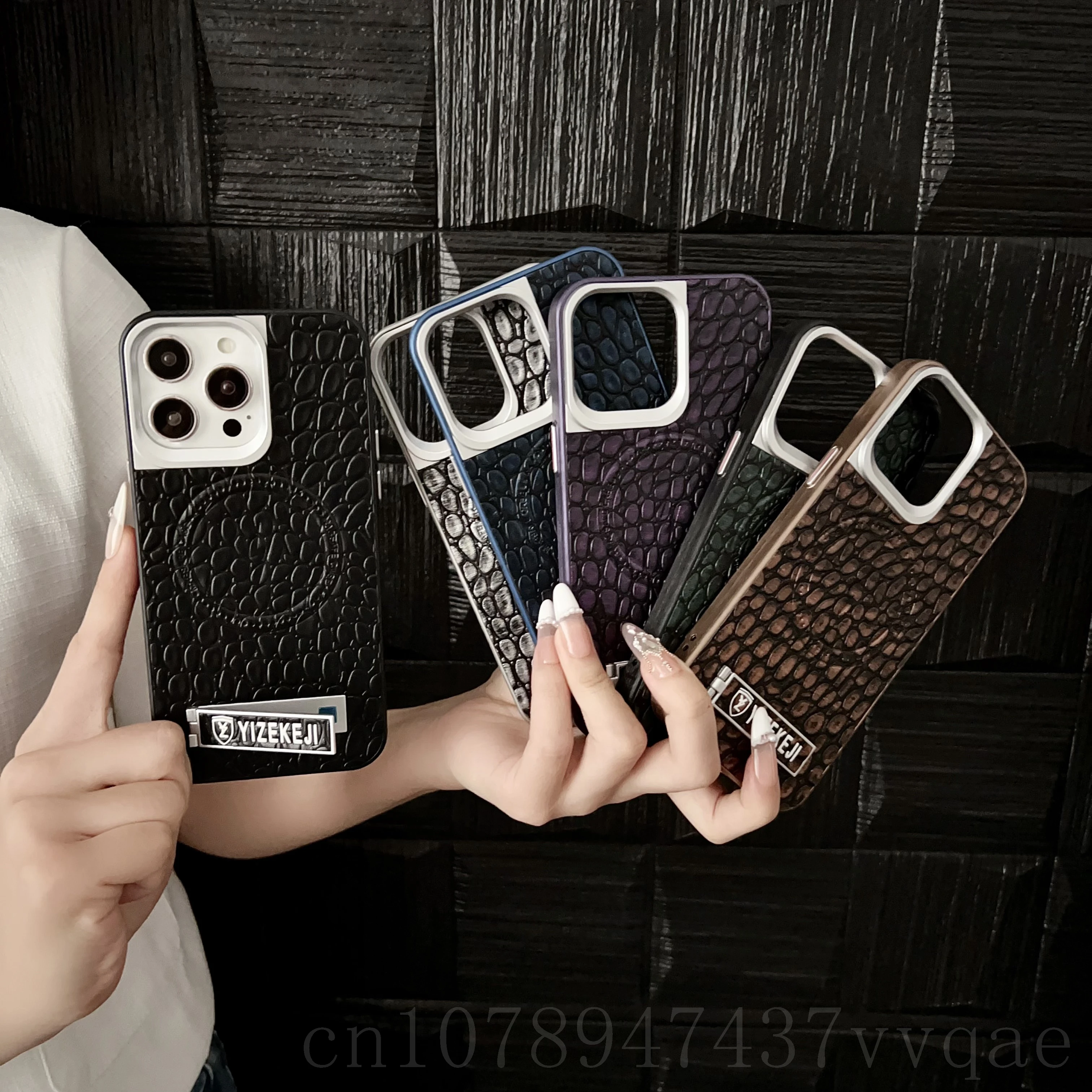 For iPhone 13 Pro Luxury leather textured pebble Magsafe Charging bracket design Case For iPhone 13 Pro Max 13 Shockproof Cover