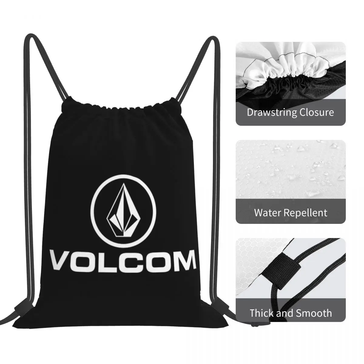 Volcom White Circle Logo Mochilas, Sacos De Cordão, Bundle Pocket, Sacos De Livros De Esportes para Viagem, Escola, Melhor, Texto Simples