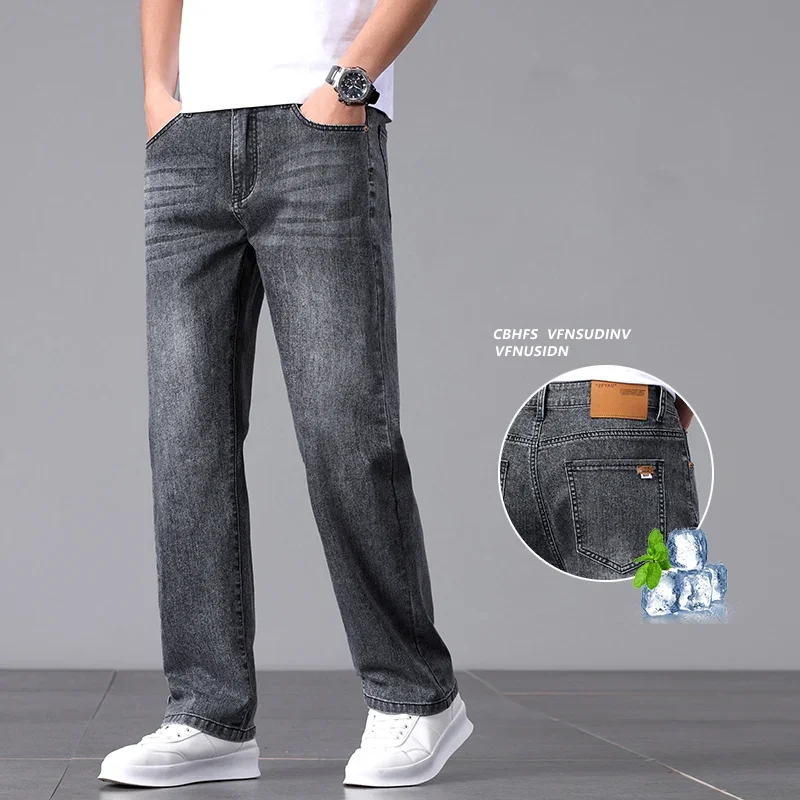 

New Jeans for Men in Spring and Summer 2025 Cotton Elastic High-quality Loose Straight Tube Trendy Cotton Elastic Trousers 28-40