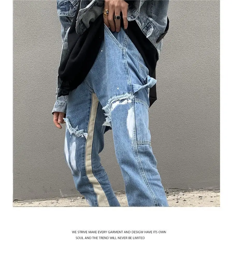 New Jeans High Street Do Old Brush Paint Hand-painted Stitching Jeans Men And Women Vibe Wind Straight Loose Micro Flared Pants