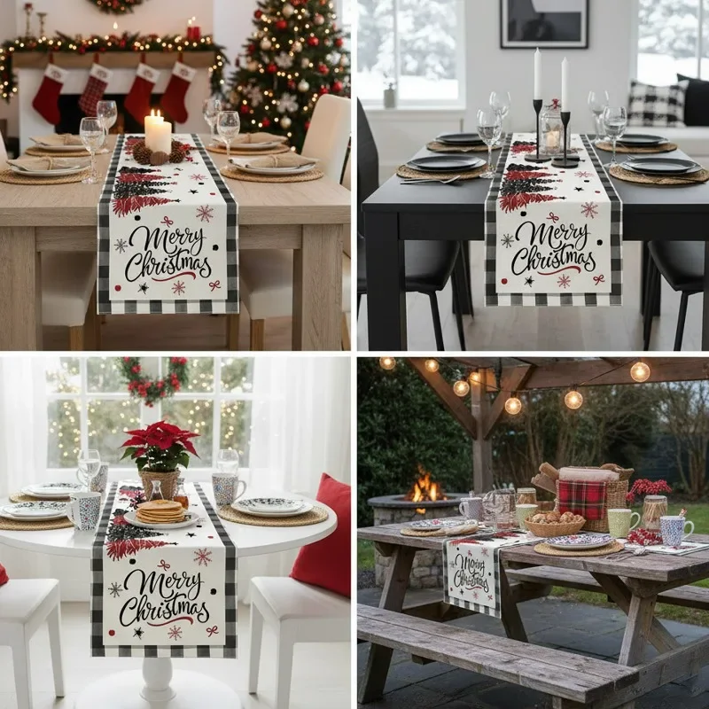 عيد الميلاد الجدول عداء 2026 طاولة طعام أحمر شتاء أبيض ندفة الثلج مفرش المائدة الطويل عيد ميلاد سعيد الجدول العلم ديكور المنزل #6