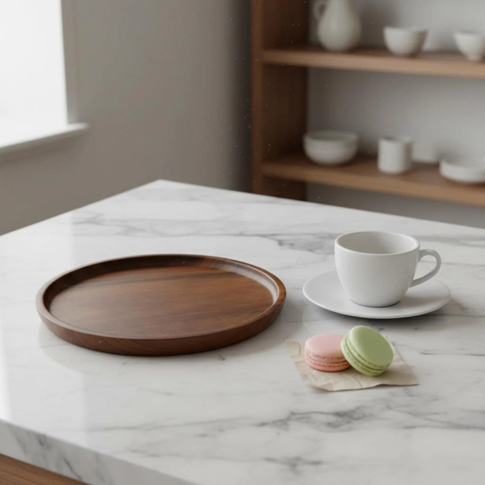 

Japanese Aesthetic Tea Tray Multipurpose Wooden Serving Platter Dessert Serving Plate Multi-Functional Circular Wood Food Plate