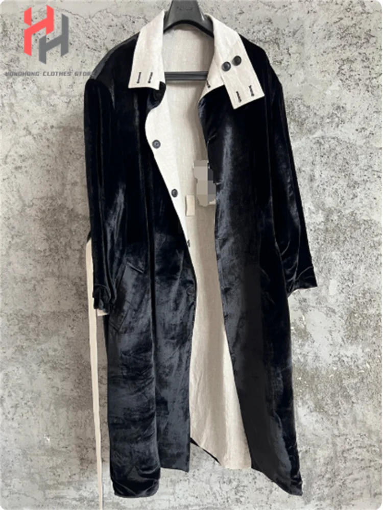 2026 Velvet two-sided long coat with black and white patterned plush lining windbreaker