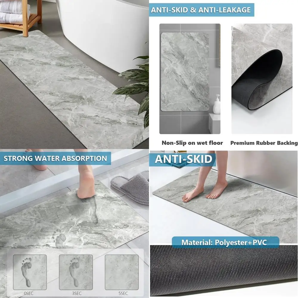

custom-sized rubber non-slip bath rugs: thin, quick-drying, super absorbent mats for bathroom floors