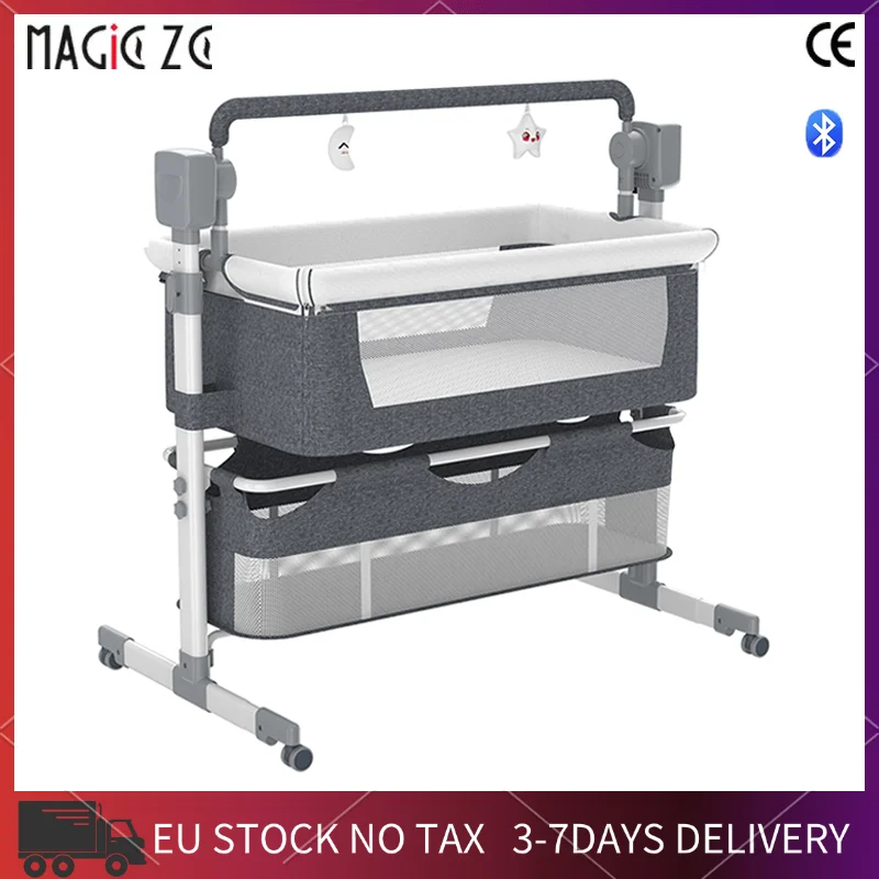 سرير هزاز كهربائي للطفل مع شبكة ناموسية ، سرير طفل حديث الولادة ، سرير نوم مزود بتقنية البلوتوث