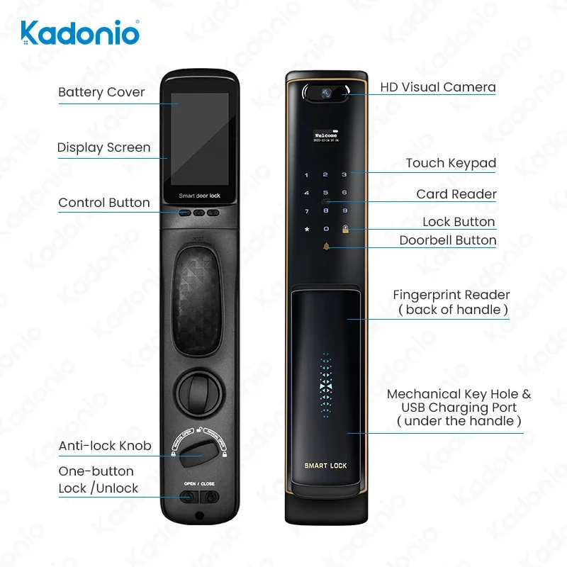 Kadonio Automatic Main Door Lock Digital Electronic Smart Fingerprint Unlock Door Lock With Biometric Camera