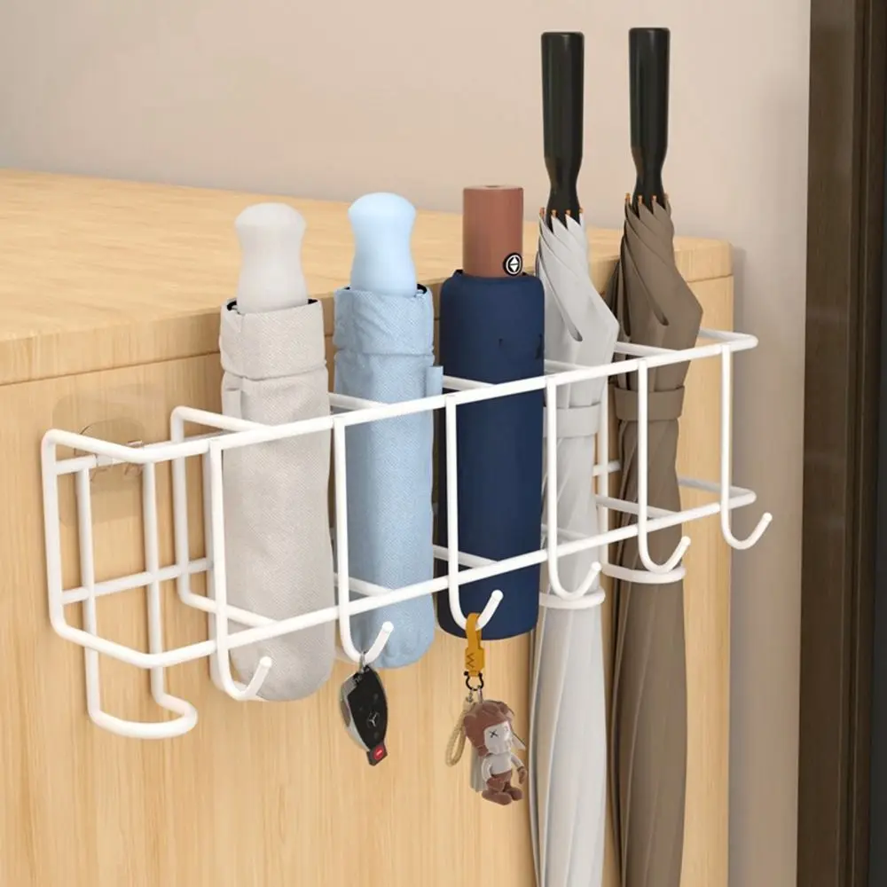 

4/6 Grids Umbrella Storage Rack Metal Black/White Bag Key Storage Holder with Hooks Large Capacity Umbrella Holder Home